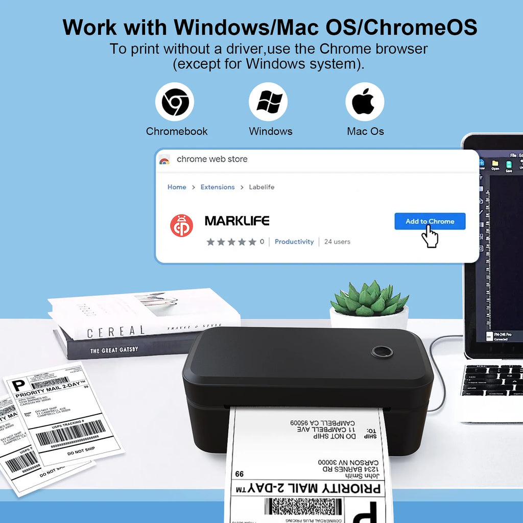 Marklife X4 Bluetooth Thermal Label Printer Wireless Small Shipping Label Printer 4X6 Compatible with iPhone Android Mac Window