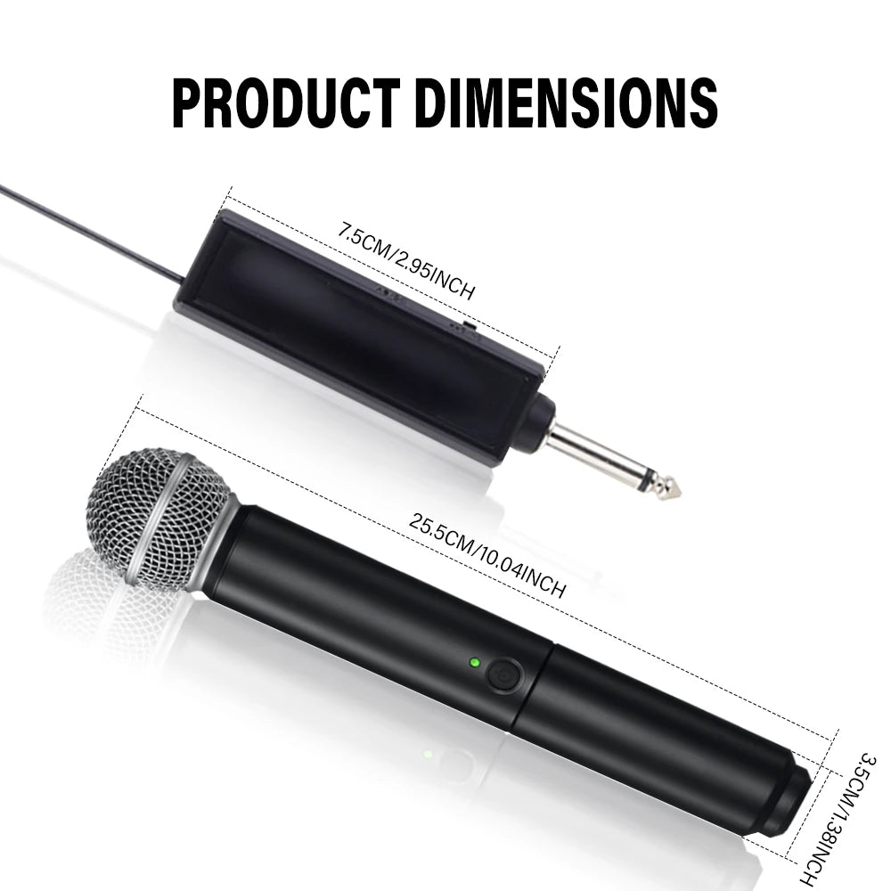 Professional 2 Channel UHF PG58 Wireless Microphone Dynamic Mic System with Rechargeable Receiver For Party Karaoke Show Meeting
