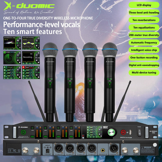 X-DUOMIC M300PRO true diversity one to four wireless microphone professional stage performance balanced reverb anti-howling