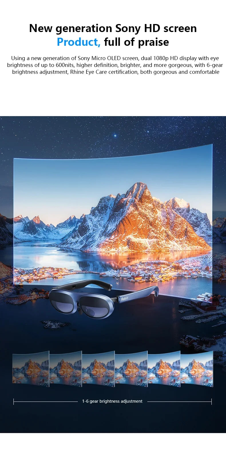 Rokid Max AR Smart Glasses Micro OLED 3D 215”Max Giant Screen Theater Viewing For Phones/Switch/PS5/Xbox/PC