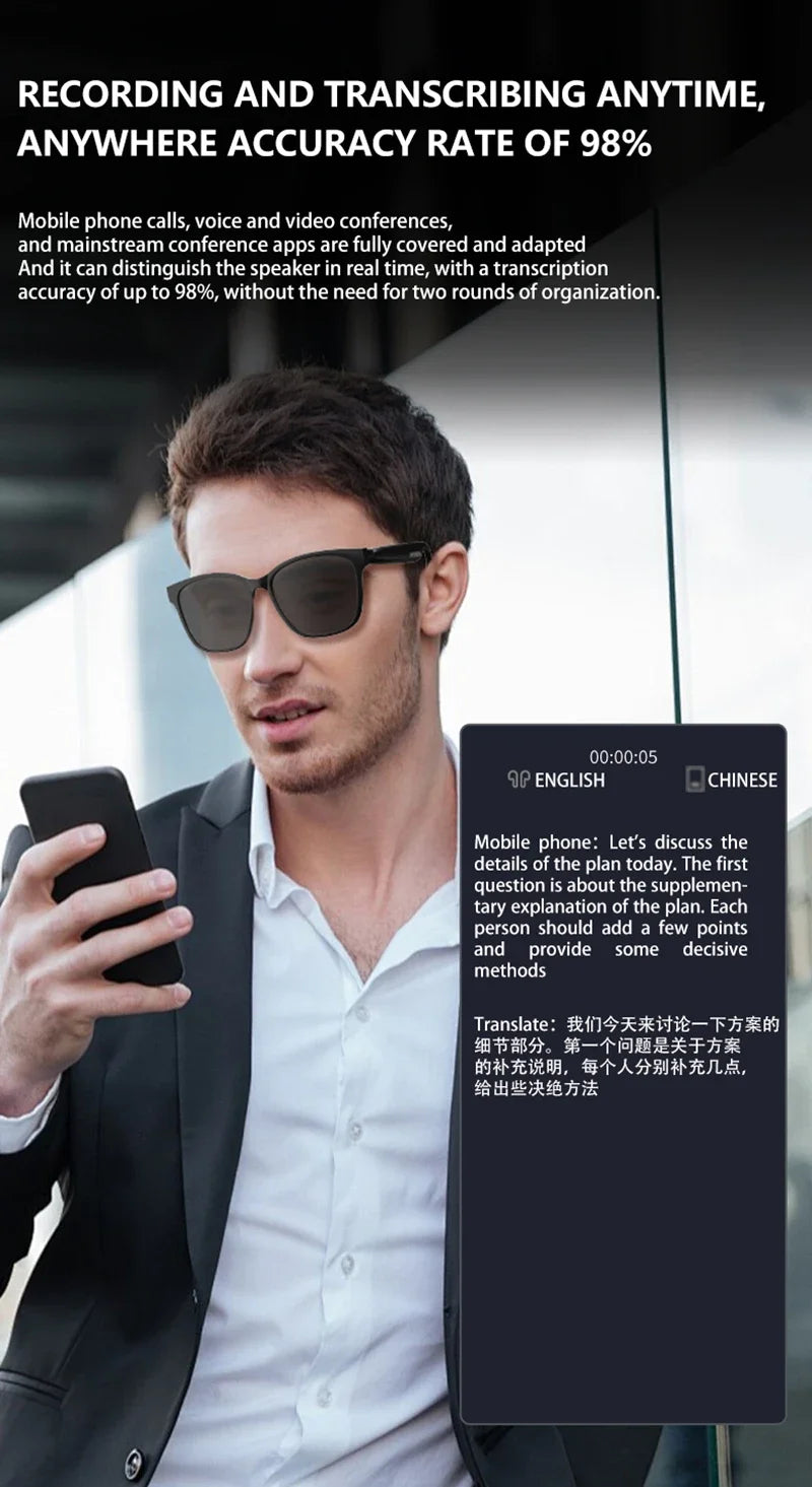 2025 New AI Smart Glasses Intelligent Translation Wireless Bluetooth Glasses Real-time Simultaneous Interpretation Headset