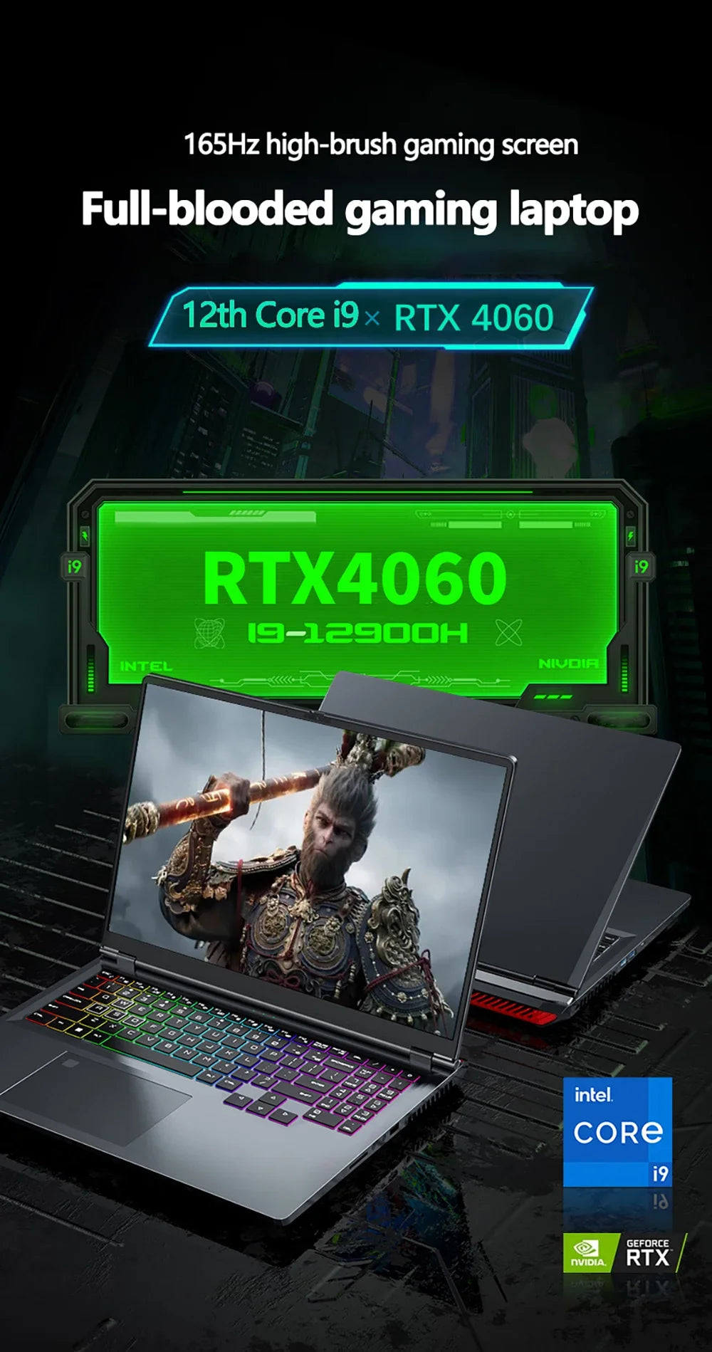 Gaming Laptop 16 inch Intel Core i9-12900H NVIDIA RTX 4060 8G 64GB RMD 4TB SSD DDR5 Windows 11 HD Camera WiFi6 Portable Computer