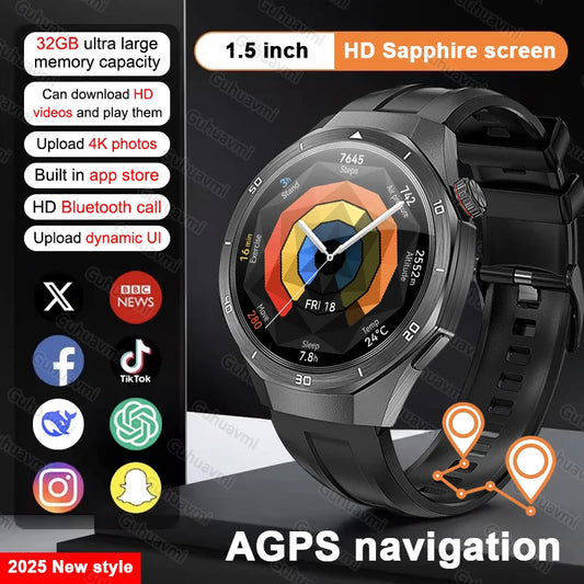 For HUAWEI GT 5 Pro 2025 New Smart Watches HD Sapphire Screen 32Gb Memory AGPS Navigation HD Video Bluetooth Call Smart Bracelet
