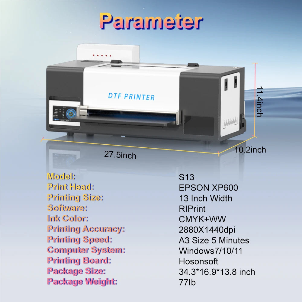 A3 DTF Printer Impresora 13inch XP600 DTF Printer Transfer Printe Direct Roll Film Printing Jeans Bag Hat DTF Printing Machine