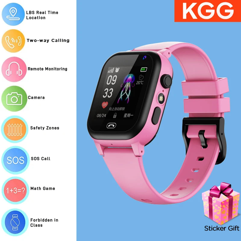﻿ 4G Sim Card 2G Internet Kids Smart Watch SOS Call LBS Location Child SmartWatch Camera Waterproof Phone Watch with Sticker