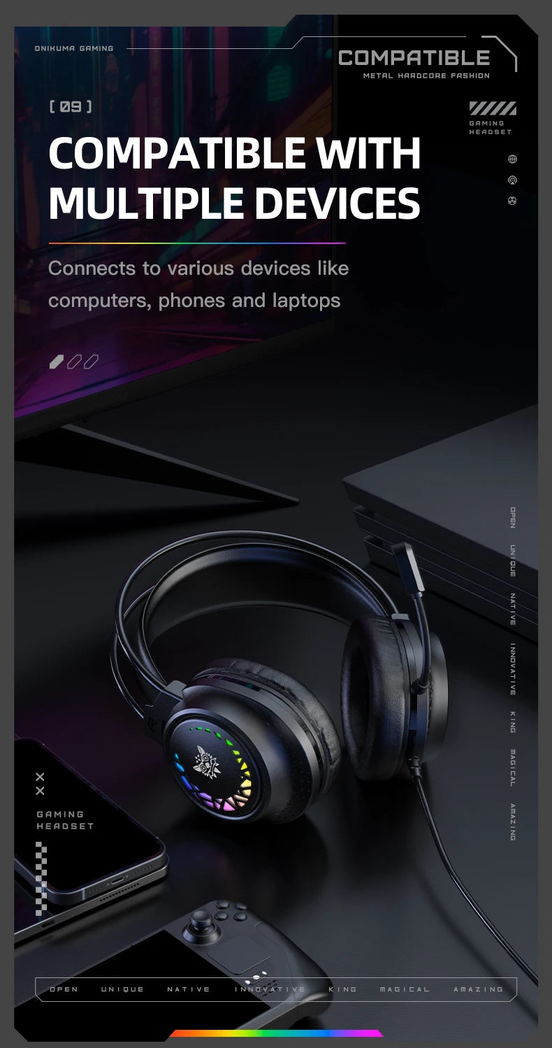 ONIKUMA X92 Gaming Headset Esports Package New FULL RGB Light Design Headphones with Mic Headphone for PC Gamer Game Accessories