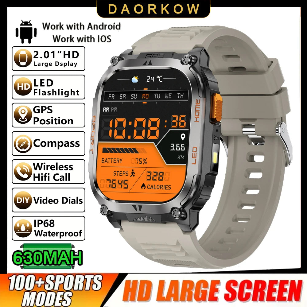 New GPS Tracking Smart Watch LED Flashlight 2.01inch HD Screen Compass BT Call Waterproof Sport Smartwatch For Android iOS