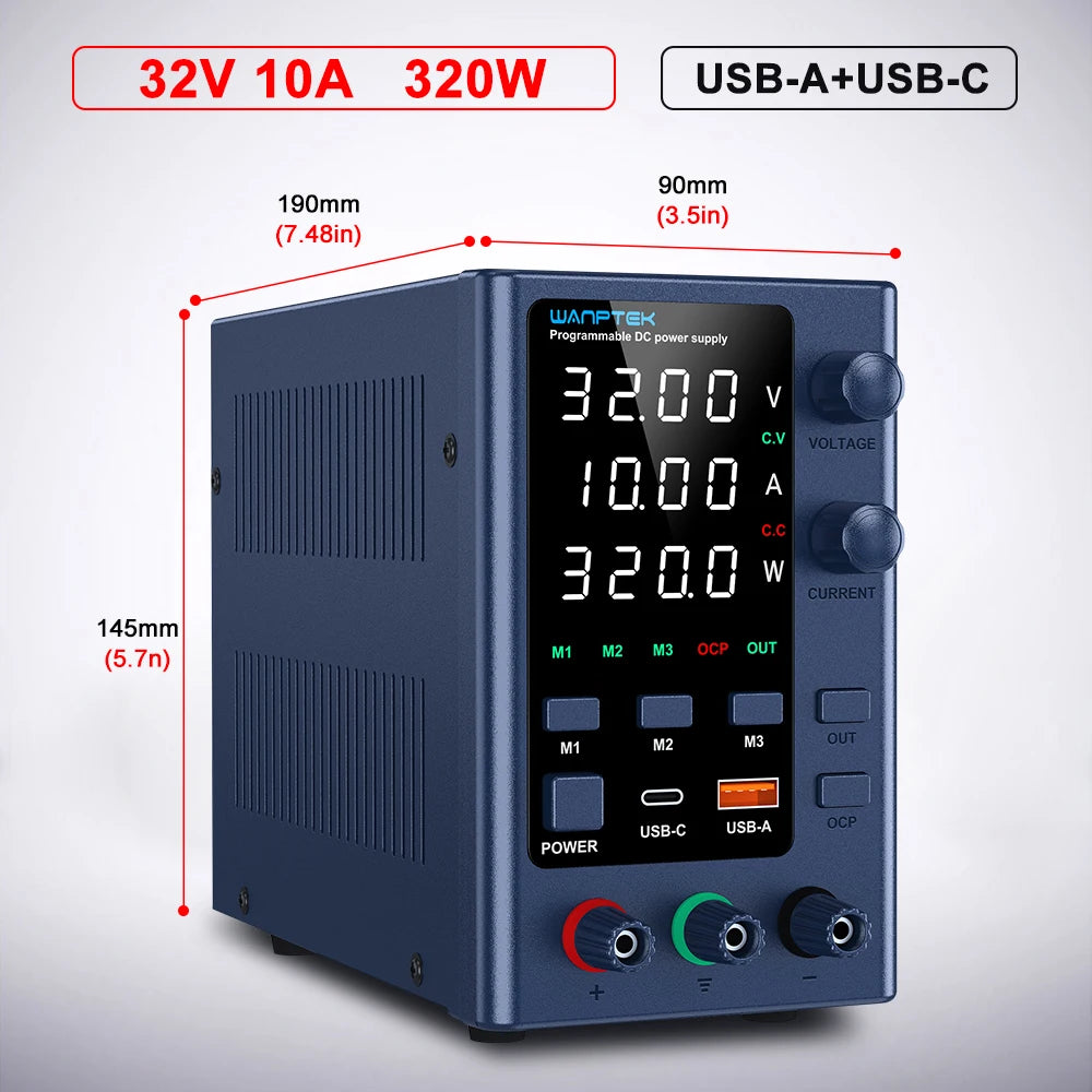 Wanptek DC Power Supply 30V 10A 60V 5A 120V 3A Adjustable Laboratory Power Supply with USB fast Charging Bench Power Supplies