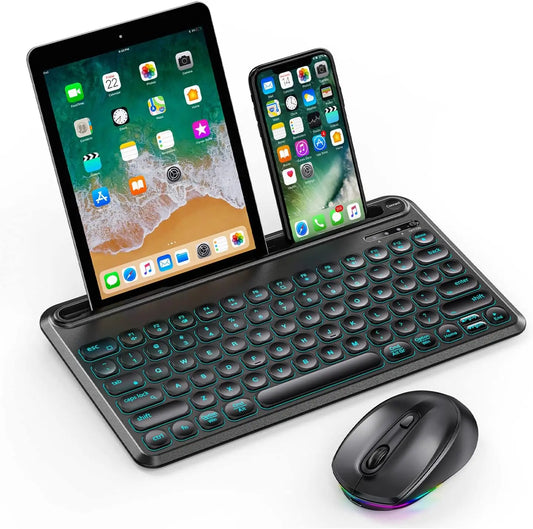 RGB Blacklit Bluetooth Wireless Keyboard and Mouse Combo for Mac OS iPad iPad Air iPad Pro Tablet Android Mobile Phone Laptop PC