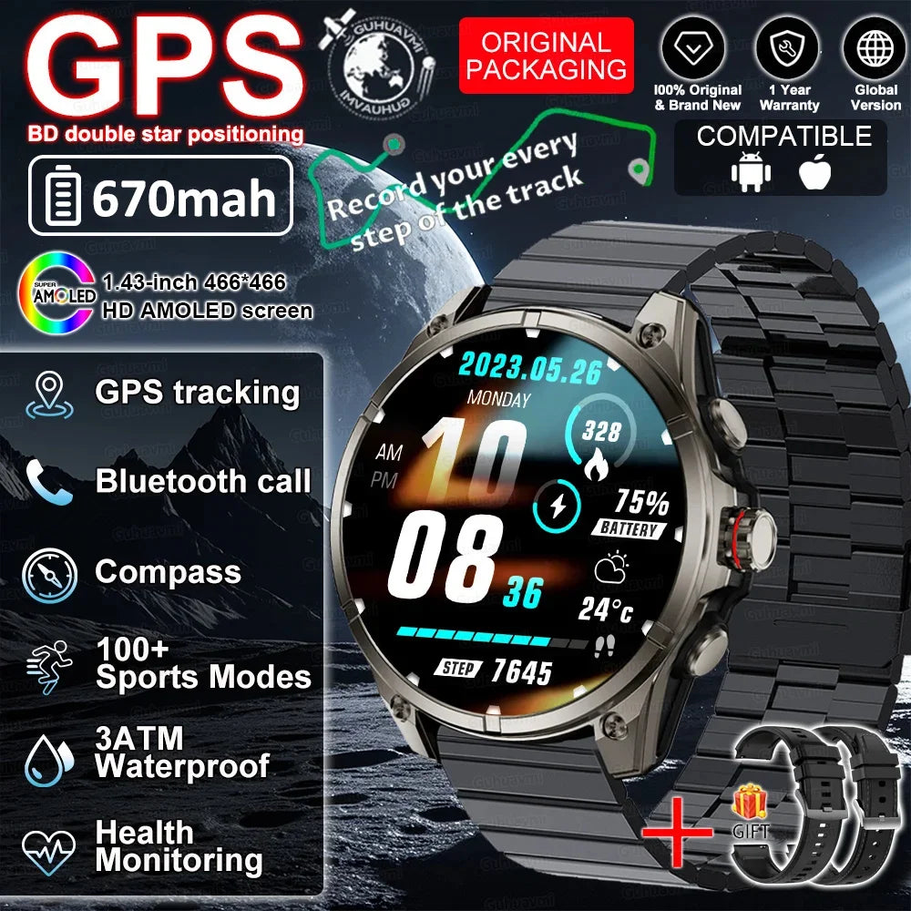 New GUHAUVMI GPS 670mAh Large Battery Durable Adult Smart Watch GPS Compass Altimeter Waterproof BT Call Sports Smartwatch Men