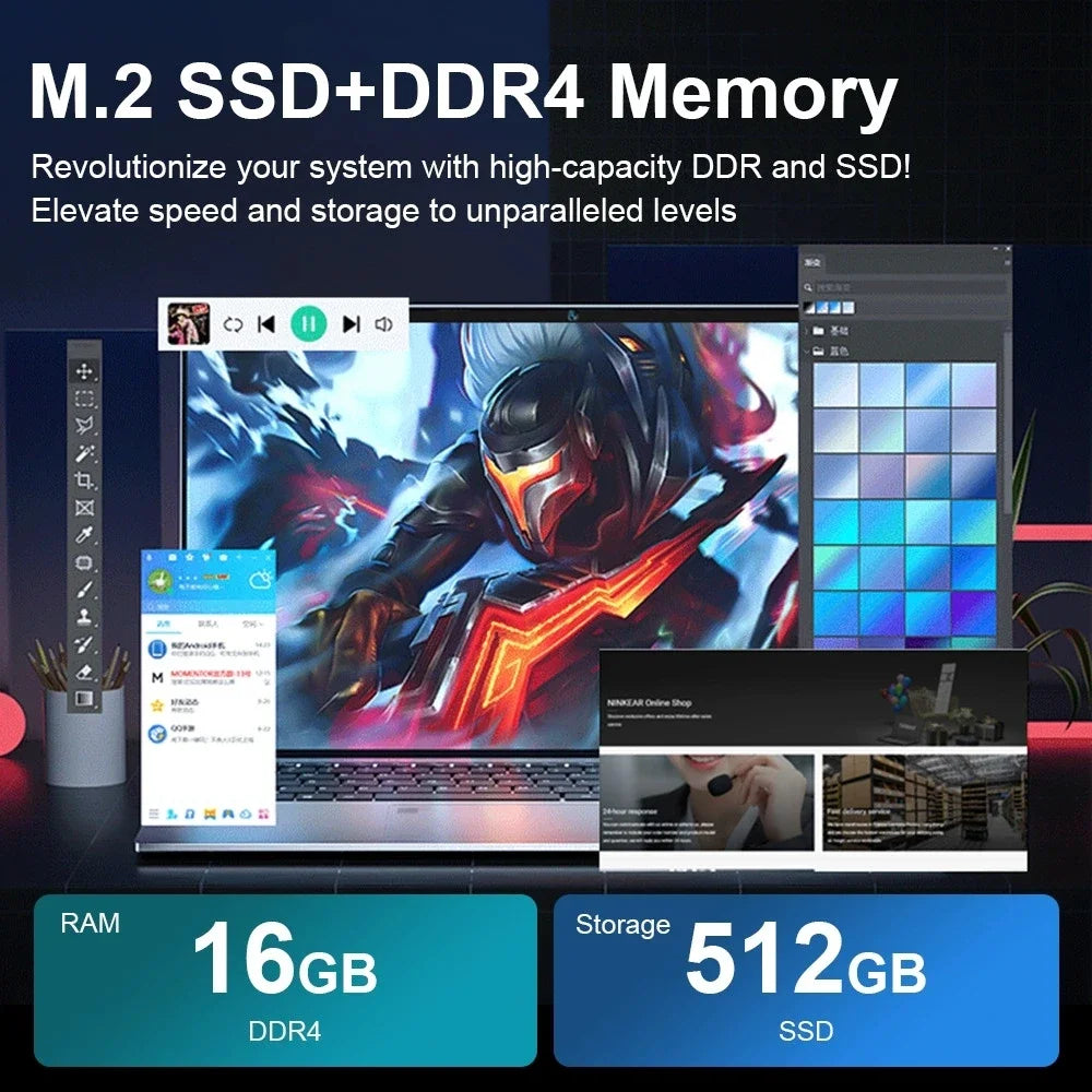 N5095 15.6" Laptop, Up to 32GB RAM 2TB Windows 10/11 Pro, Black backlit English Russian keyboard Portable Notebook