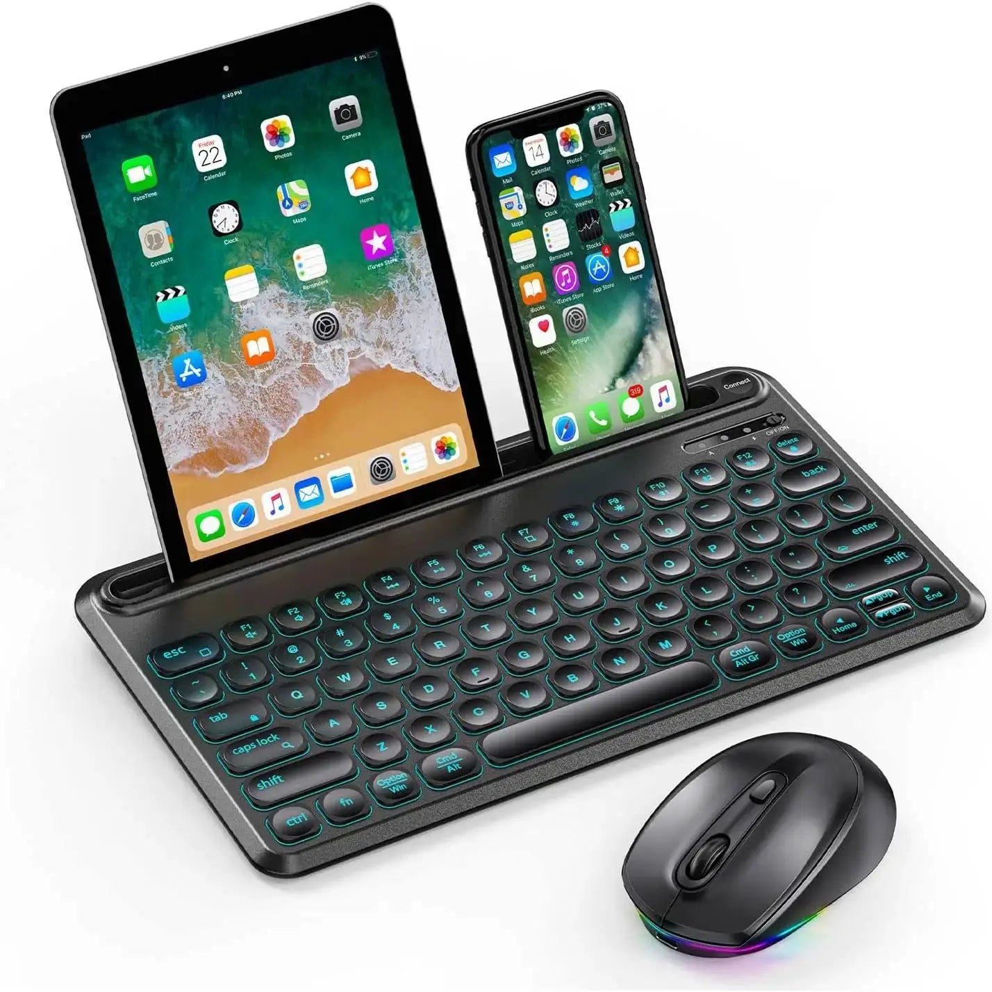 RGB Blacklit Bluetooth Wireless Keyboard and Mouse Combo for Mac OS iPad iPad Air iPad Pro Tablet Android Mobile Phone Laptop PC