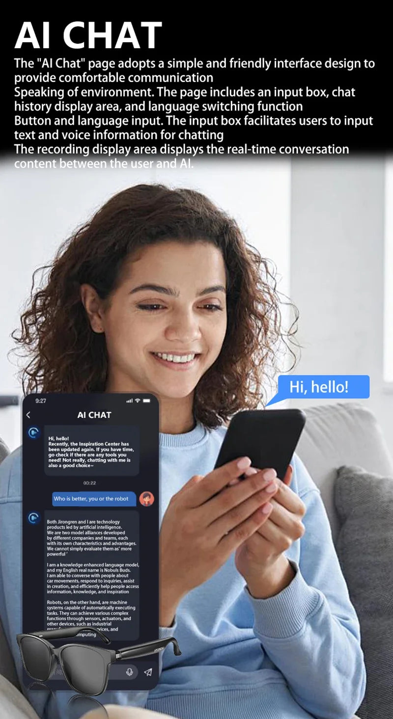 2025 New AI Smart Glasses Intelligent Translation Wireless Bluetooth Glasses Real-time Simultaneous Interpretation Headset