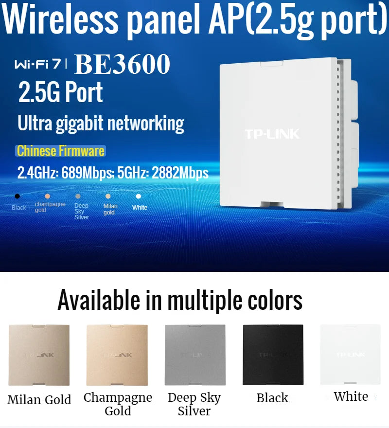 3571Mbps in Wall AP WiFi7 project Indoor AP 802.11be Access Point 2.4GHz 689M 5GHz 2882M, BE3600 WiFi 7 Panel AP, 2.5G RJ45 Port