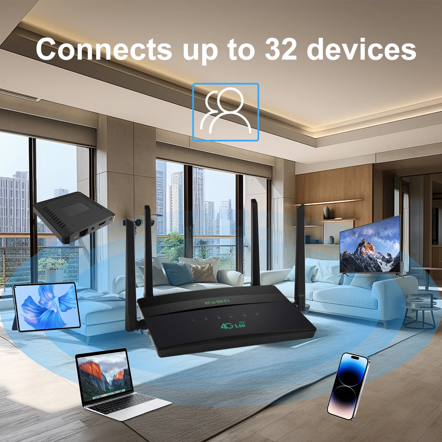 KuWFi 1200Mbps CAT6 Wifi Router Dual Band 2.4G&5G 4G Router Access Point CPE 4 Antenna Hotspot Network Adapter for IP Camera