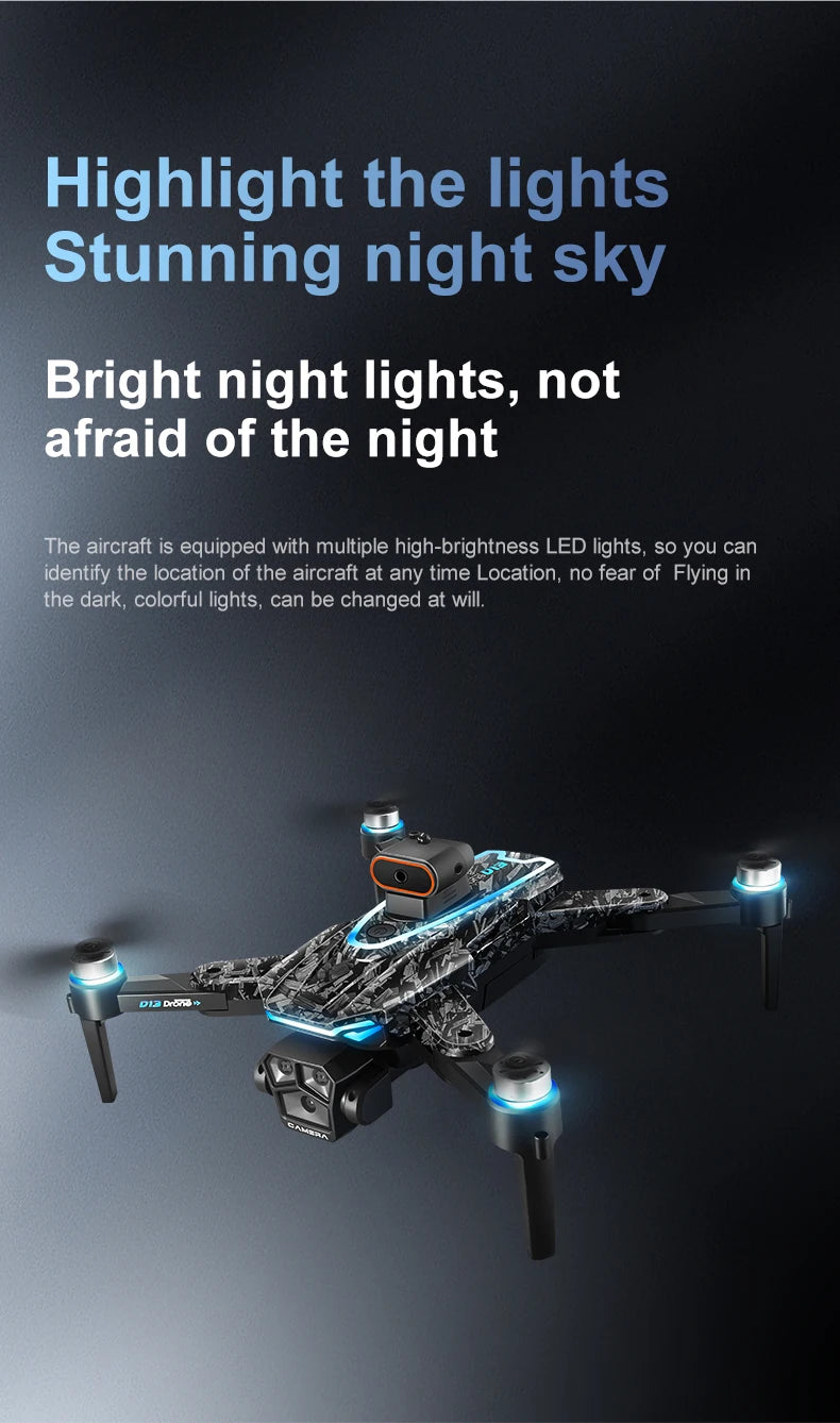 New D13 Drone 4K Professional Three HD Camera with Large Screen 5G WIFI FPV Dron Brushless Optical Flow Hover Folding Quadcopter