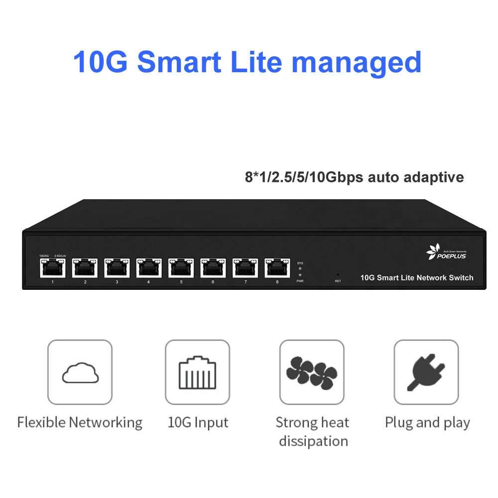 8 ports 10Gbe  switch|multi-gigabit web managed switch|POE or NON ,100/1000/10000M are adaptive