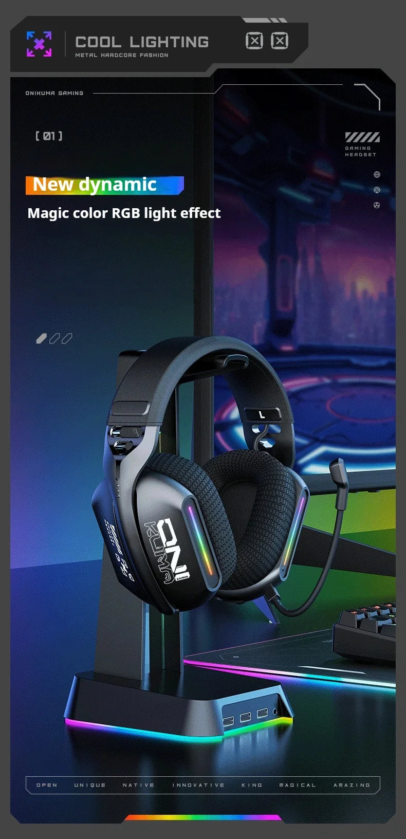 ONIKUMA Wireless Gaming Headset: 2.4G/Wired/Bluetooth 3 Modes, Bendable HD Mic, Soft Ear Pads, Immersive Sound for PC/PS4/5