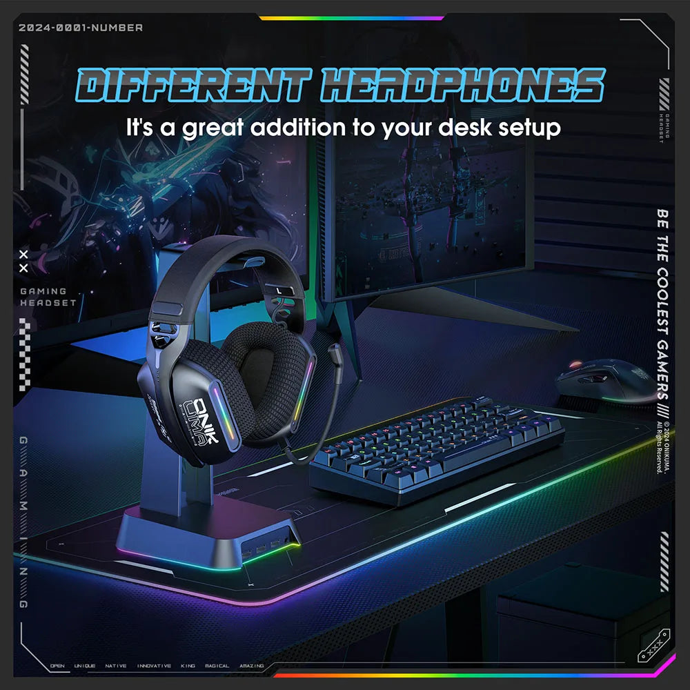 ONIKUMA Wireless Gaming Headset: 2.4G/Wired/Bluetooth 3 Modes, Bendable HD Mic, Soft Ear Pads, Immersive Sound for PC/PS4/5