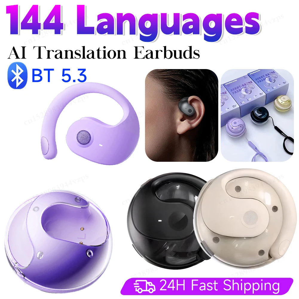Ai Real Time Language Translation Wireless Bluetooth Headphones Music Waterproof 144 Languages Smart Voice Translator Earphone