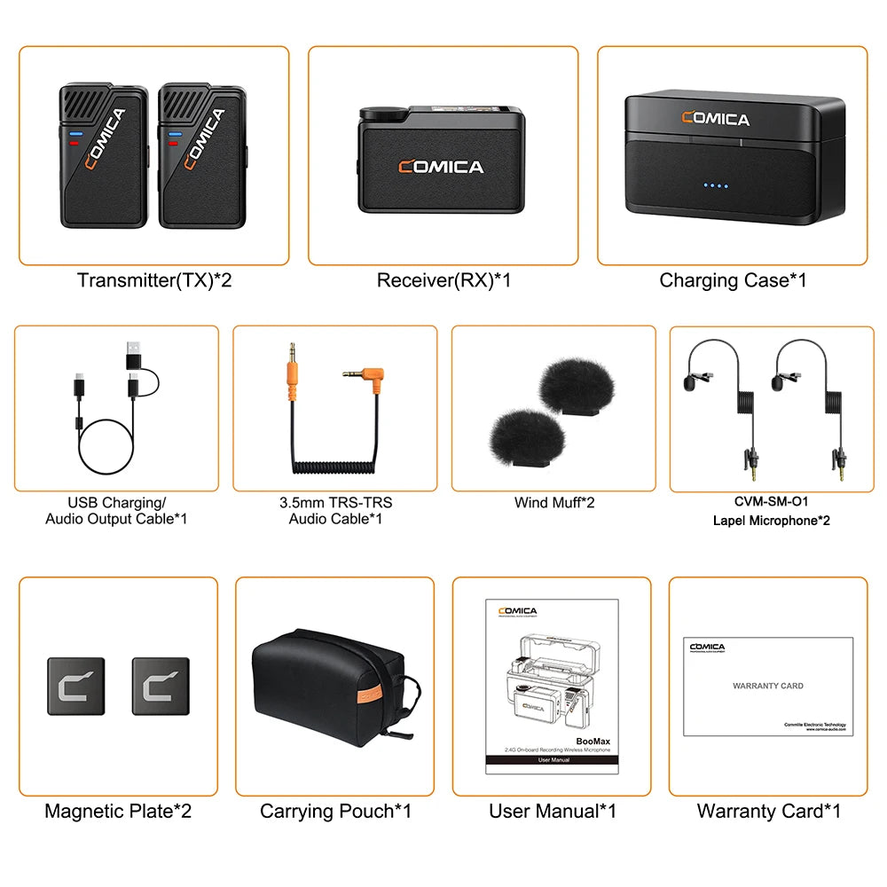 COMICA BooMax Dual-channel Wireless Lavalier Microphone AI Denoise 32-bit Float Internal Recording Cardioid/Omnidirectional Mic