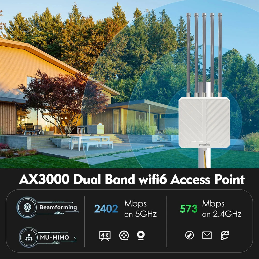 2025 Best 3000Mbps WiFi 6 Wireless Outdoor Access Point Long Range Wifi AP With Dual Band PoE Waterproof Wifi Extender Repeater