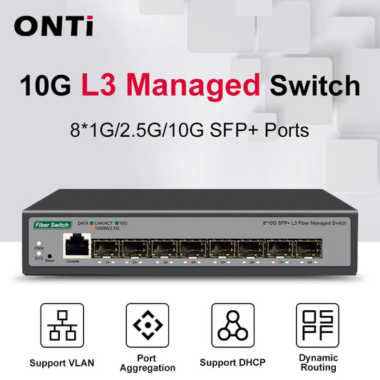 ONTi 8 10Gb SFP+ Ports L3 Managed Network Switch Support DHCP and Dynamic Routing Support VLAN Division and Port Aggregation
