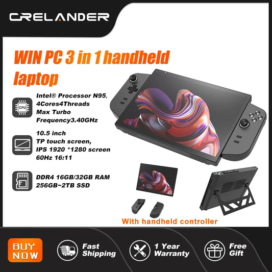 CRELANDER Laptop Intel N95 CPU 4 Cores 4 Threads 10.5 "TDP Touch Screen Detachable Gamepad Portable Handheld Gaming PC Laptops