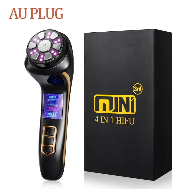 Newest 4 IN 1 Mini HIFU Machine 3nd Generation EMS Pulse Warm Up Facial Massager for Faces and Body Ultrasound Beauty Device