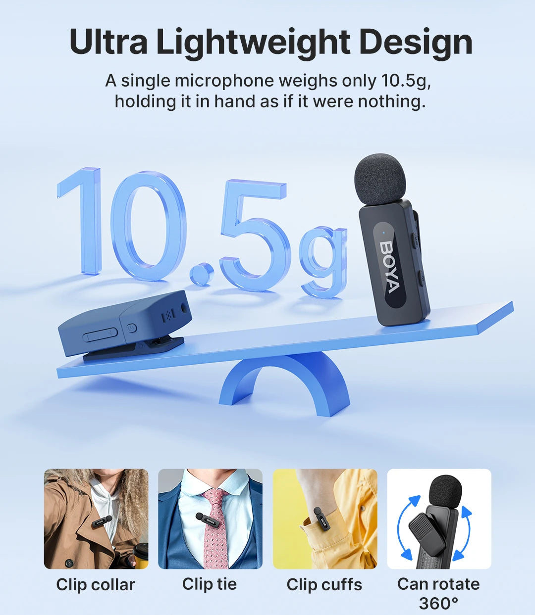 BOYA BY-V3 Wireless Lavalier Lapel Mirophone Noise-cancelling Rechargeable Mic for iPhone Android Camera Live Streaming Vlogging