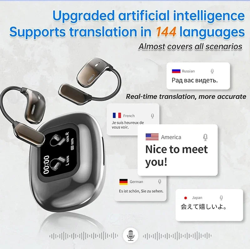 UYUXIO AI Translating Earbuds Real Time with 144 Languages Translation Earphone with Touch LCD Screen OWS Headphone Ear Buds