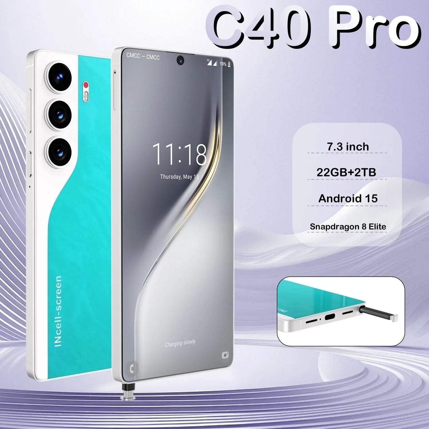 HOT 2025 new C40 Pro original intelligent 4G 5G dual card dual standby Android 14 system global version 108MP 8000mAh battery
