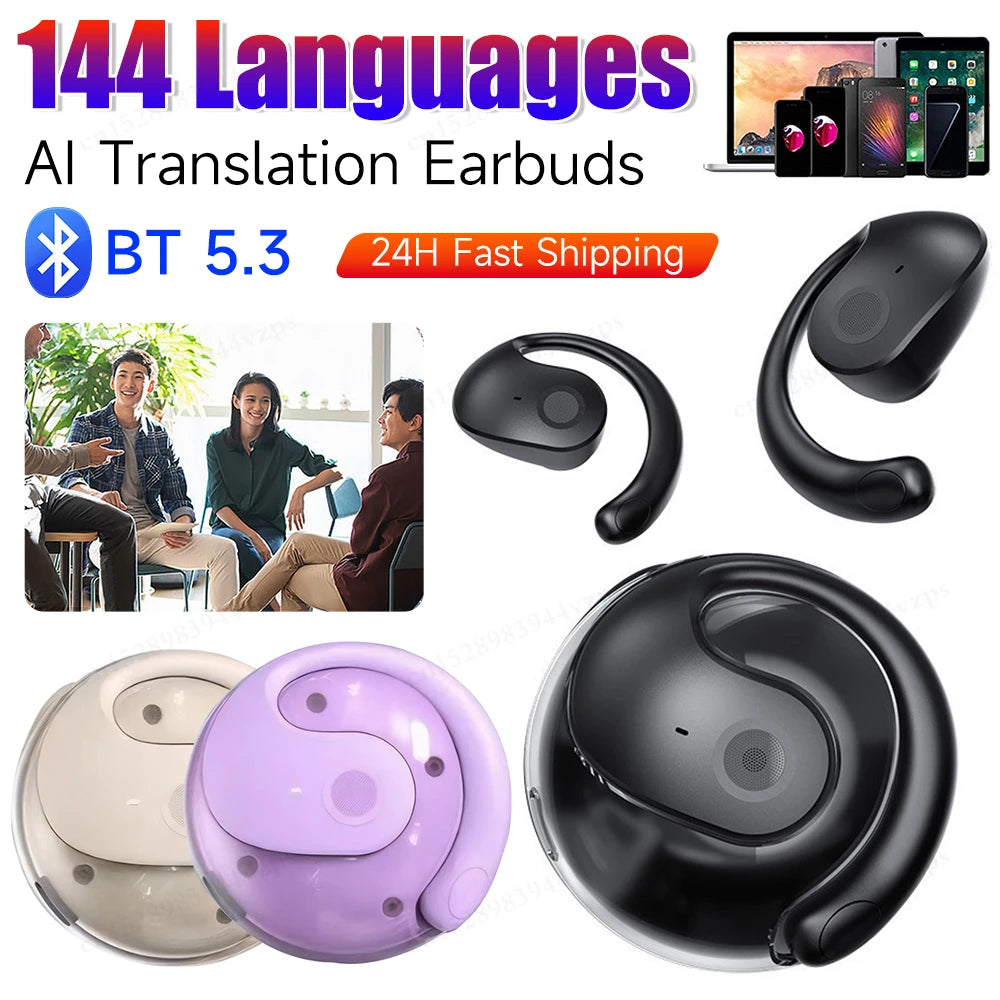 Ai Real Time Language Translation Wireless Bluetooth Headphones Music Waterproof 144 Languages Smart Voice Translator Earphone