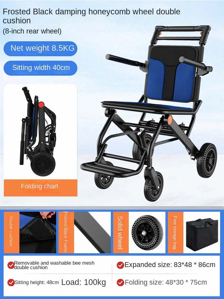 Airplane travel wheelchair rolling chair 7.8kg portable folding  safe  simple walking stick  elderly hand brake