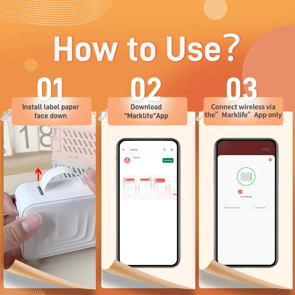 Marklife Mini Smart Label Printer B1 D110 B21 M1 Bluetooth Inkless Sticker Printer For Office Kitchen School To Gift/Marking