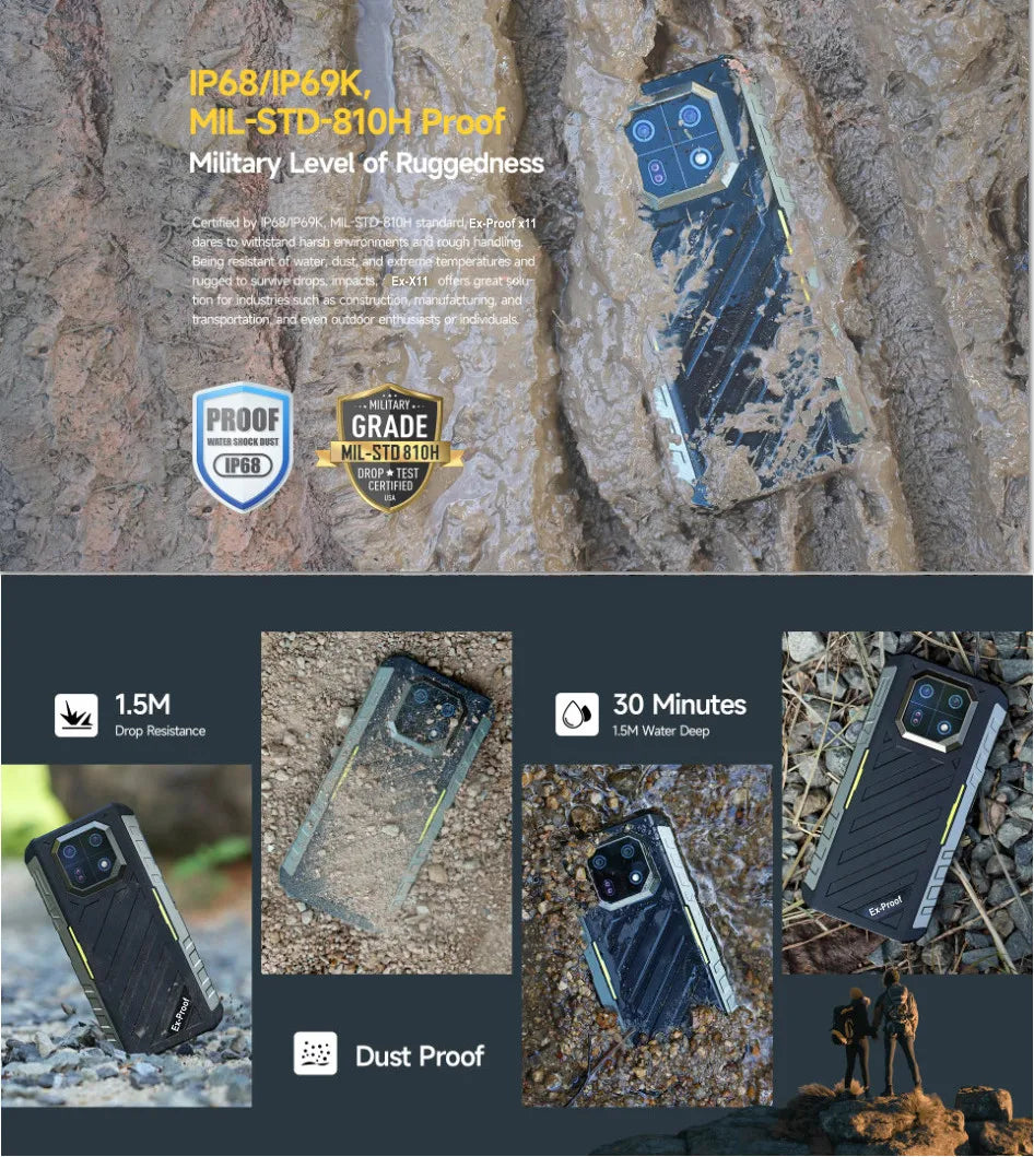 Explosion-proof Phone Rungee Night Camera Android 14, RAM 8GB+256GB ROM, 6.58" ,6600mAh Fingerprint,NFC,64MP