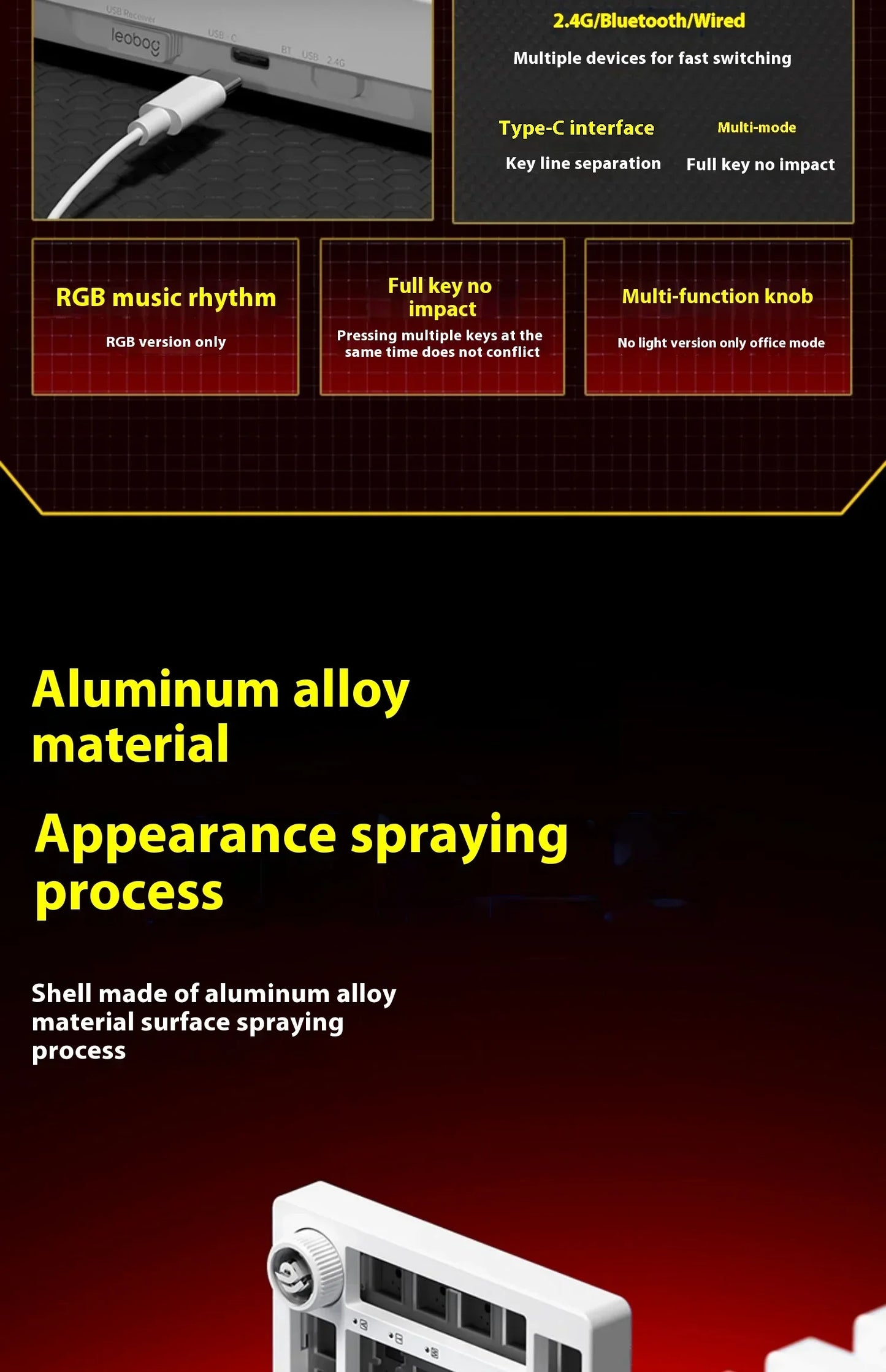 Leobog Hi75C Gaming Aluminum Wireless Mechanical Keyboard Kit Hi75 Hi75C Pro 81Keys Bluetooth 2.4G Wired  Hotswap Gamer Keyboard