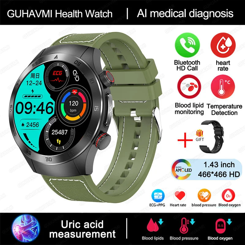 For Xiaomi Precise Laser Therapy Bracelet Uric Acid Blood Lipid ECG+PPG Health  Smart Watch Bluetooth Call Smartwatches 2025 New