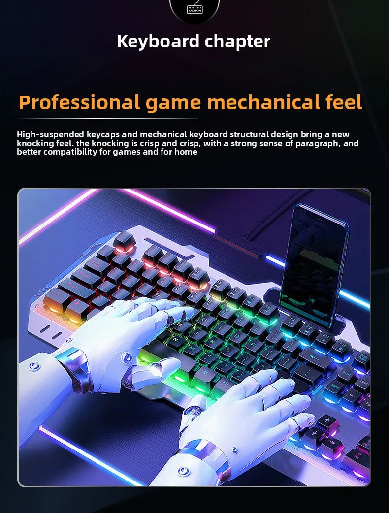 Gaming Wired Mechanical Keyboard Mouse Set Rainbow Glow Backlight 104 Keys Metal Panel Mechanical Keyboard for Laptop Desktop