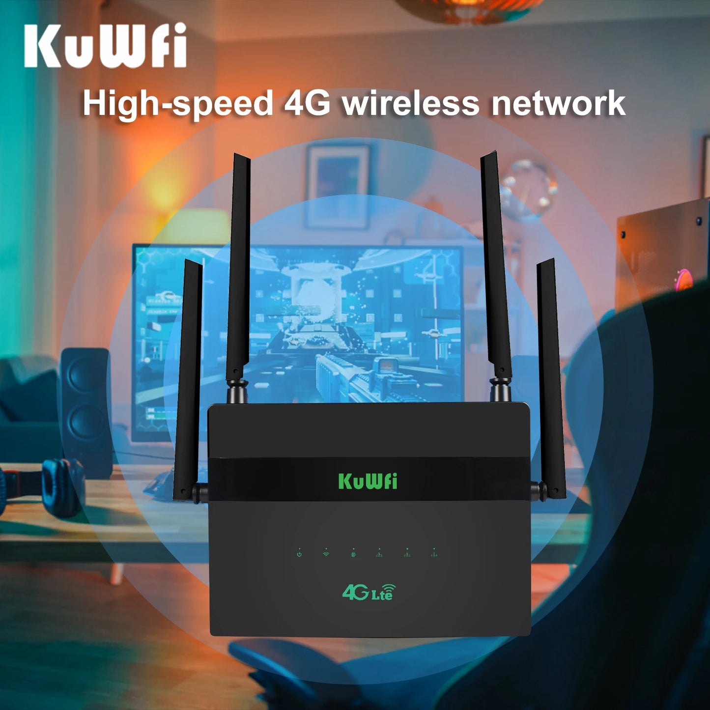 KuWFi 1200Mbps CAT6 Wifi Router Dual Band 2.4G&5G 4G Router Access Point CPE 4 Antenna Hotspot Network Adapter for IP Camera