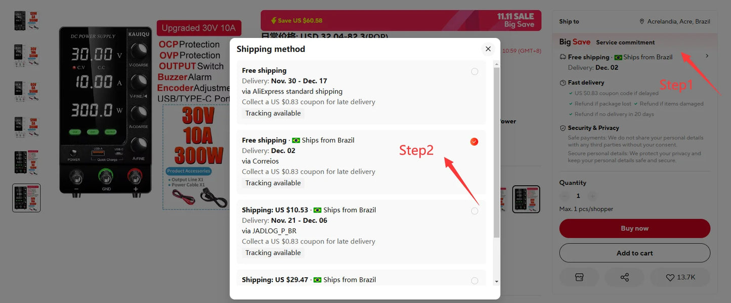 KUAIQU 5 Digits Programmable Adjustable Power Supply 30V 10A,Battery Simulation Tester,Real time Curve Display Voltage Current