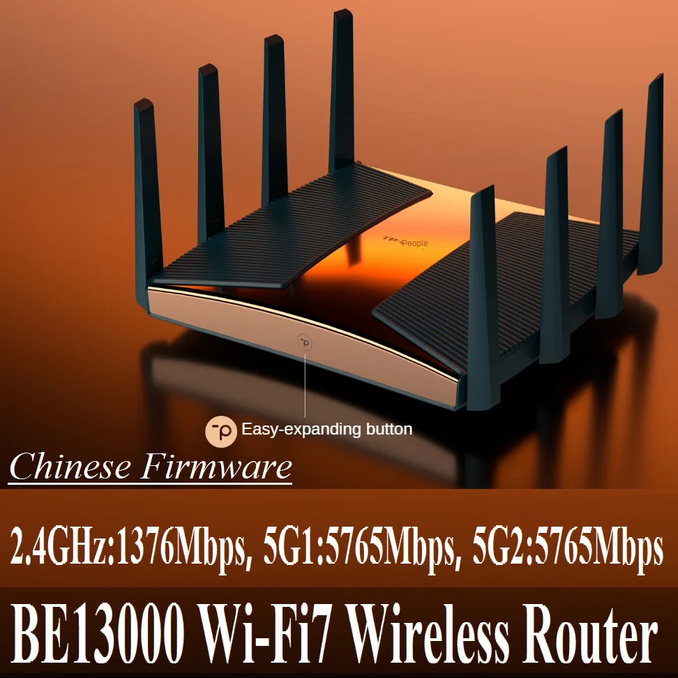 10G RJ45 WAN/LAN Ports, 13000Mbps WiFi7 Wireless Mesh Router 3-Frequency 1.3G Wi-Fi 7, 802.11BE WiFi 7, USB3.0, Quad-core 2.2GHz