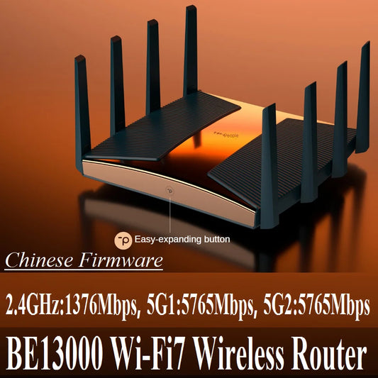 10G RJ45 WAN/LAN Ports, 13000Mbps WiFi7 Wireless Mesh Router 3-Frequency 1.3G Wi-Fi 7, 802.11BE WiFi 7, USB3.0, Quad-core 2.2GHz