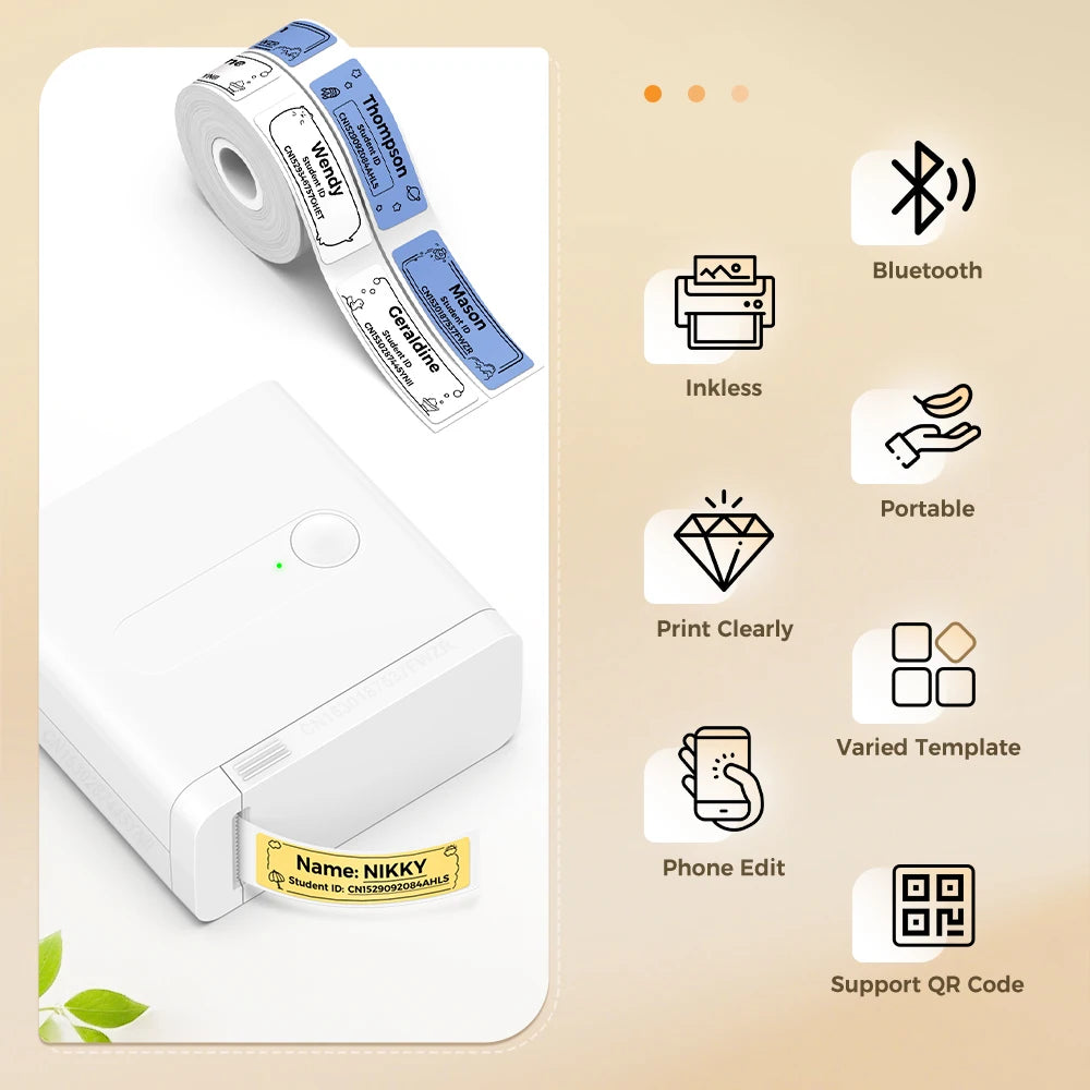 Portable Mini Label Printer D12 Bluetooth Inkless Thermal Printer Connect Phone Edit Printing Self Adhesive Sticker Labeller