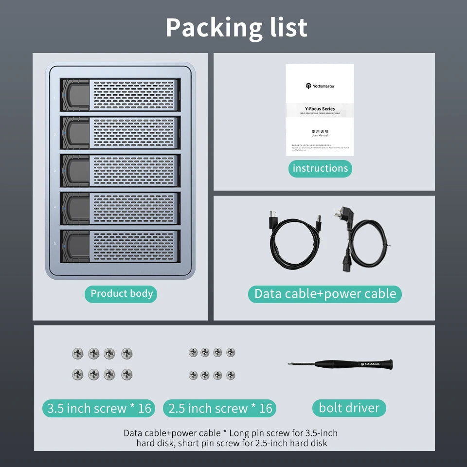Yottamaster 10Gbps 2.5"3.5" inch SATA HDD SSD Enclosure 150W Hard Disk External Case USB3.1 Gen2 80TB Daisy Chain 270TB for NAS