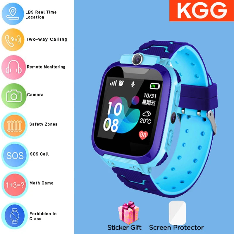 ﻿ 4G Sim Card 2G Internet Kids Smart Watch SOS Call LBS Location Child SmartWatch Camera Waterproof Phone Watch with Sticker