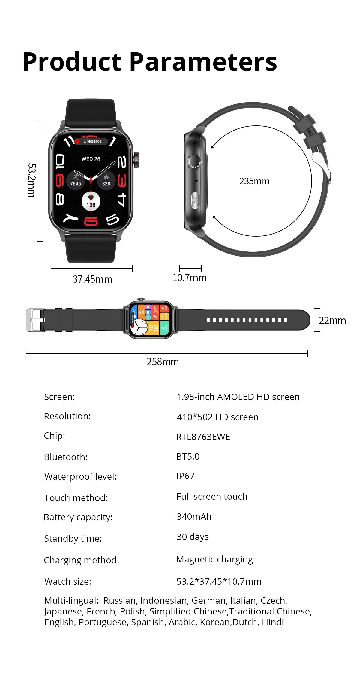 COLMI P78 AMOLED Smartwatch 1.95'' Display with Flashlight & Voice Calling 100+ Sports Mode Health Monitor Men Women Smart Watch