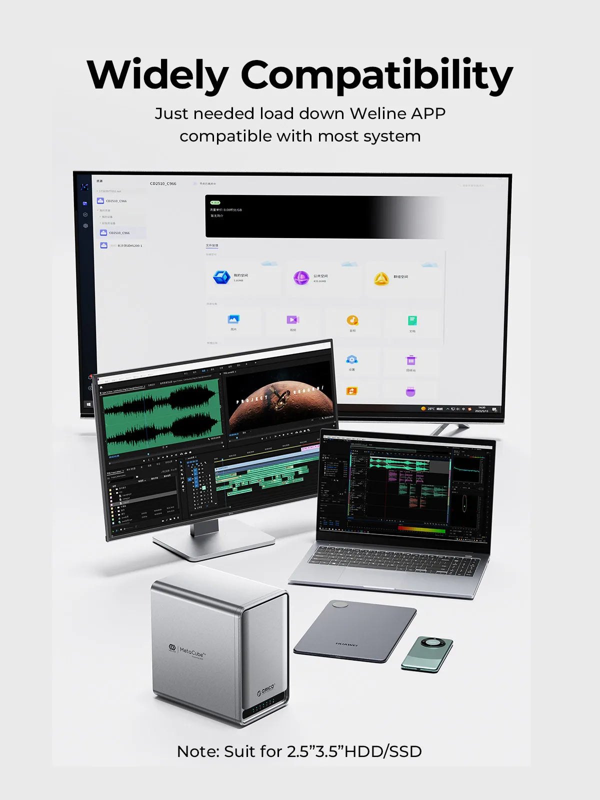 ORICO USB 3.2 MetaCube Household Storage SATA NAS 2/5 Bay HDD/SSD Enclosure 40TB/100TB House Personal Cloud Serve Smart Backup