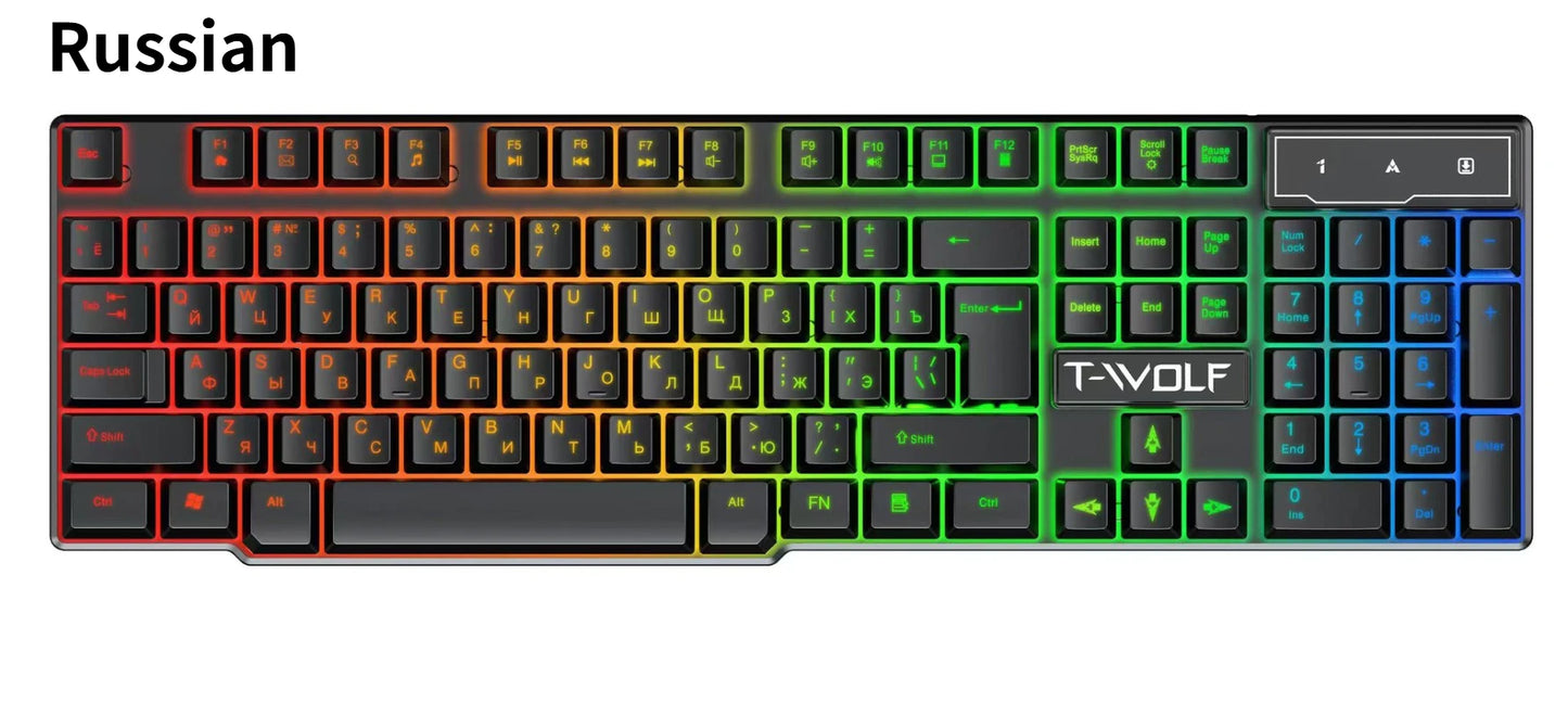 T20 Wired Keyboard Mouse Set 104 Keys RGB Blacklight Multi-function Shortcut USB Wired Gaming Keyboard English Russian Spanish
