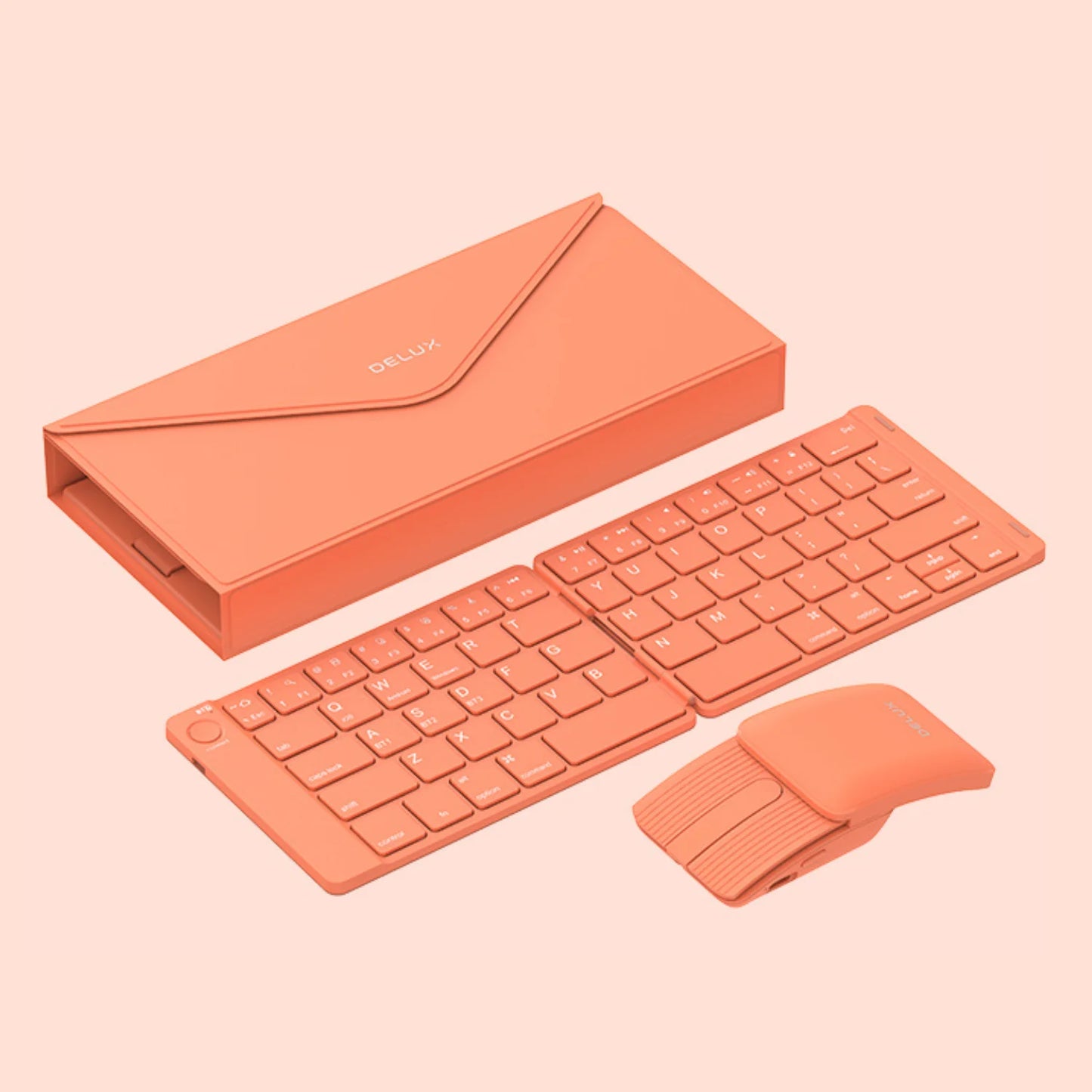 Delux Folding Keyboard Mouse Set Multi Function Ultra Slim Portable Bluetooth Silent Combo Multi-Device for PC Laptop Tablet